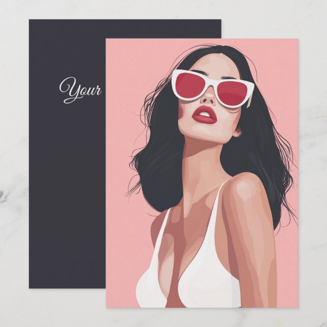 Fashion Illustration Stylish Woman With Sunglasses Invitation (Front/Back)