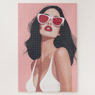 Fashion Illustration Stylish Woman With Sunglasses Jigsaw Puzzle