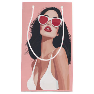 Fashion Illustration Stylish Woman With Sunglasses Small Gift Bag