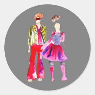 Fashion illustration watercolor boho classic round sticker