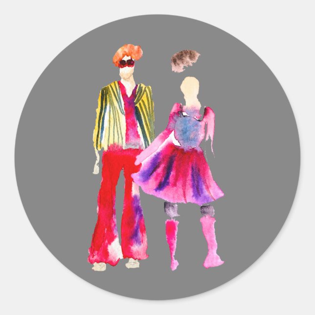 Fashion illustration watercolor boho classic round sticker (Front)