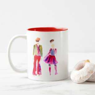 Fashion illustration watercolor boho Two-Tone coffee mug