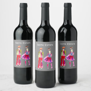 Fashion illustration watercolor boho wine label
