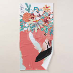 Fashion illustration with drawn pink flamingoflami bath towel