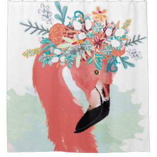 Fashion illustration with drawn pink flamingoflami shower curtain
