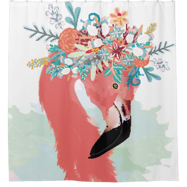 Fashion illustration with drawn pink flamingoflami shower curtain (Front)