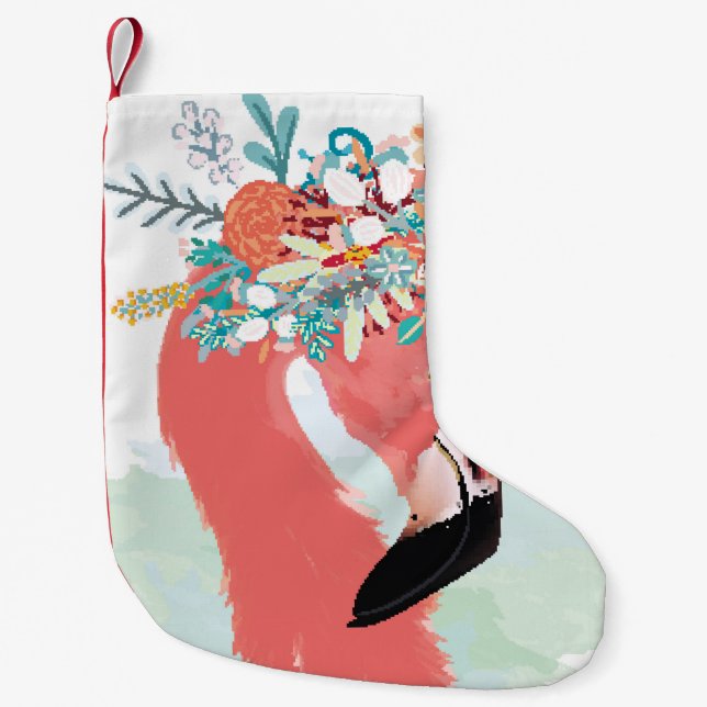 Fashion illustration with drawn pink flamingoflami small christmas stocking (Front)