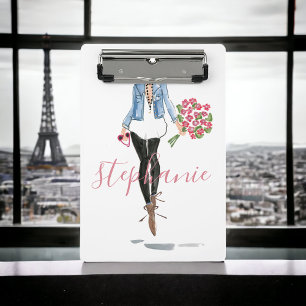 Fashion Illustration Woman with Flowers Mini Clipboard