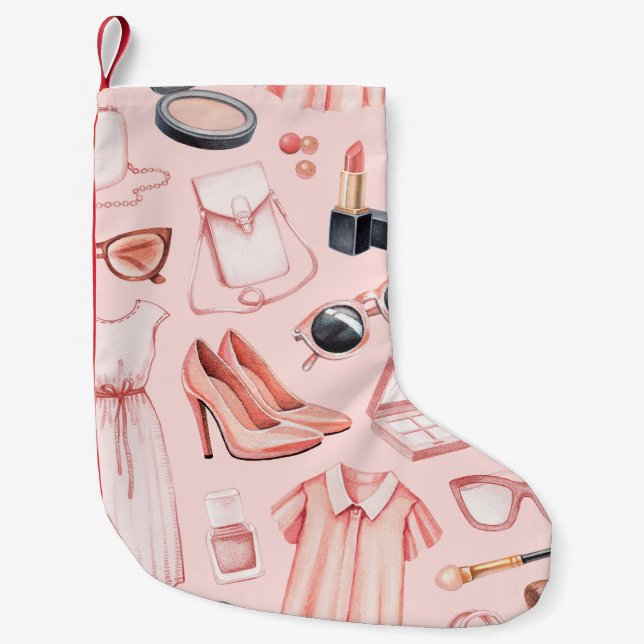 Fashion illustrations. Seamless pattern Small Christmas Stocking (Front)