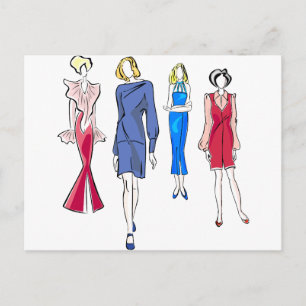 Fashion in Red and Blue Postcard