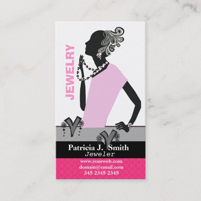 Fashion Jewellery Model Figure Pink Lady Business Card (Front)
