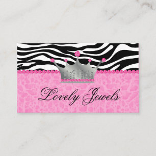 Fashion Jewels n Crown leopard Zebra Lace Pink Business Card