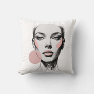 Fashion Line Art Face with Blush Pink Accents – El Cushion