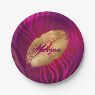 Fashion Lips Fuchsia Animal Print Paper Plate