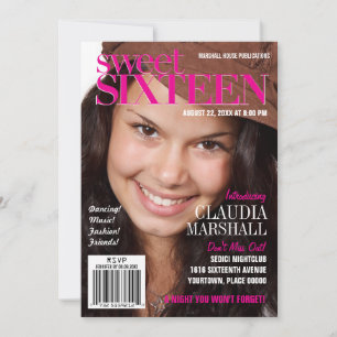 Fashion Magazine Left Pink Sweet Sixteen Party Invitation