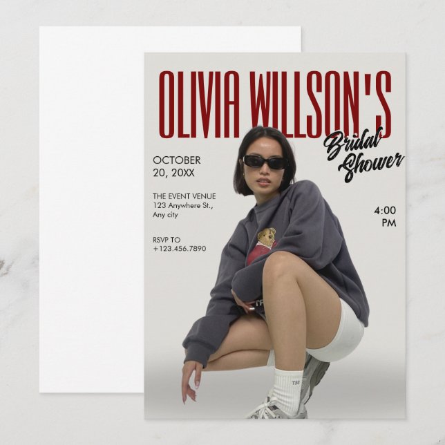 Fashion magazine photo bridal shower bachelorette invitation (Front/Back)