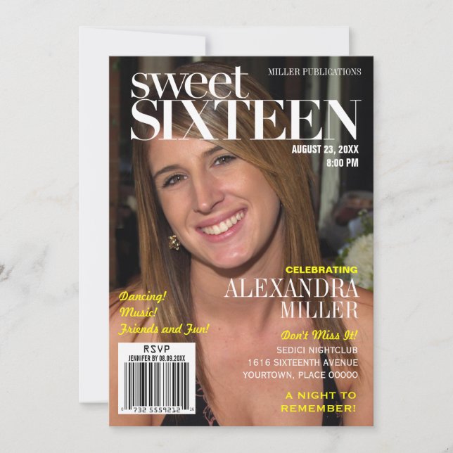 Fashion Magazine Yellow Sweet Sixteen Party Invitation (Front)