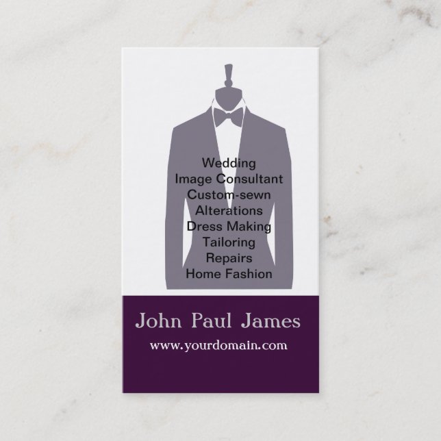 Fashion Mens Tux Grey Mannequin  Stylist Business Card (Front)