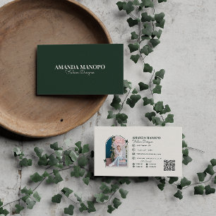 Fashion Minimalist Green Scannable QR Code Busines Business Card