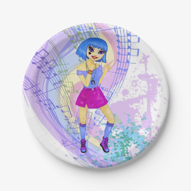 Fashion model manga anime dancing girl paper plate (Front)