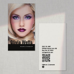 Fashion Model Photo Black QR code Business Card