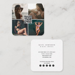 Fashion Model Photos QR Code Social Media Icons  Square Business Card