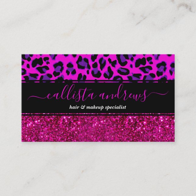Fashion Modern Pink Purple Glitter Leopard.        Business Card (Front)