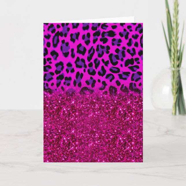 Fashion Modern Pink Purple Glitter Leopard Card (Front)