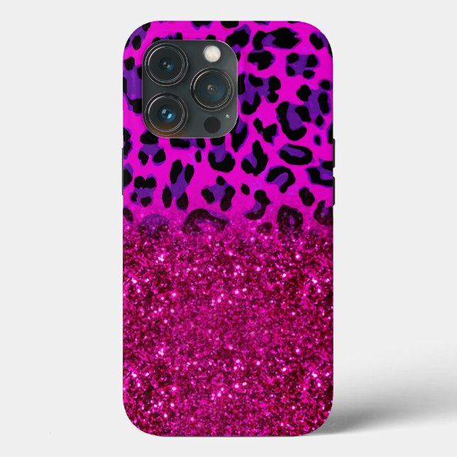 Fashion Modern Pink Purple Glitter Leopard Case-Mate iPhone Case (Back)