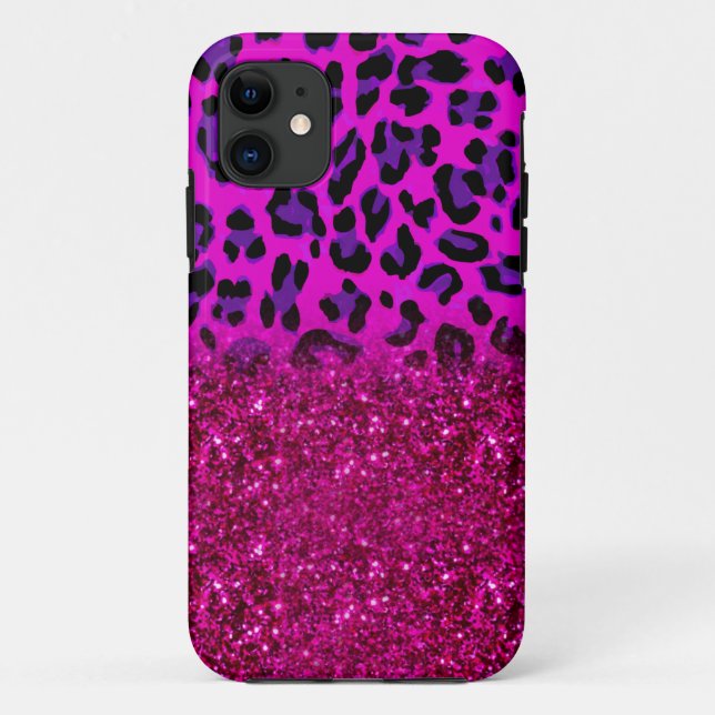 Fashion Modern Pink Purple Glitter Leopard Case-Mate iPhone Case (Back)
