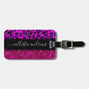 Fashion Modern Pink Purple Glitter Leopard.        Luggage Tag