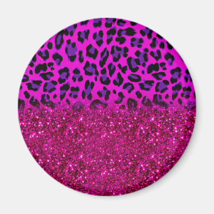 Fashion Modern Pink Purple Glitter Leopard Magnet