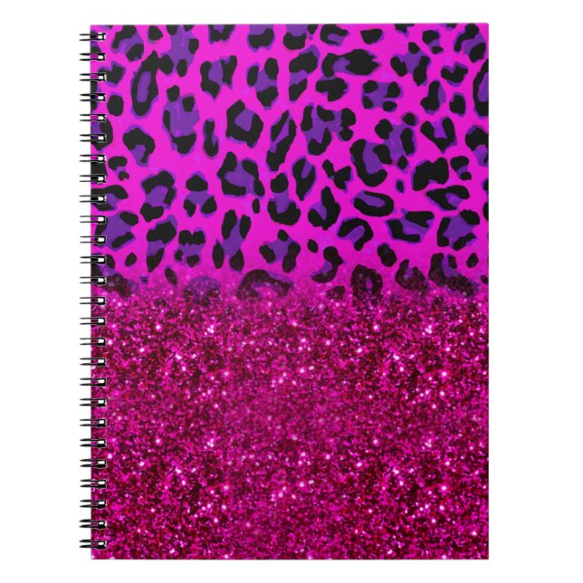 Fashion Modern Pink Purple Glitter Leopard Notebook (Front)