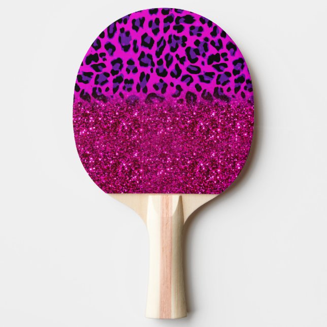 Fashion Modern Pink Purple Glitter Leopard Ping Pong Paddle (Front)