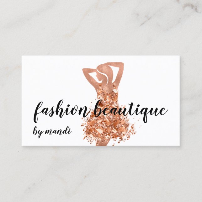 Fashion Online Shop  Logo  Copper Rose Dress QR  Business Card (Front)