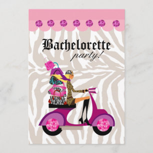 Fashion Party Invite Scooter Woman Zebra Blonde