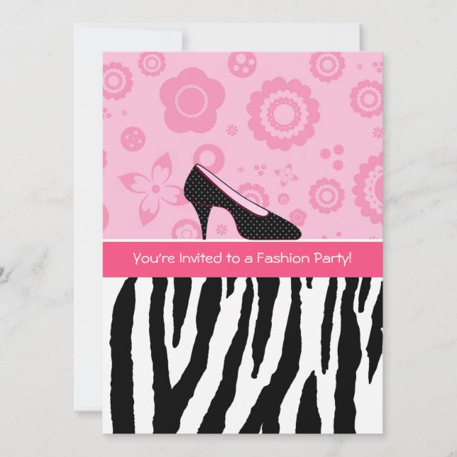 Fashion Party Trendy Zebra Girly Pink Shoes Invitation (Front)