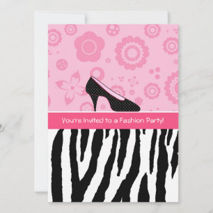 Fashion Party Trendy Zebra Girly Pink Shoes Invitation