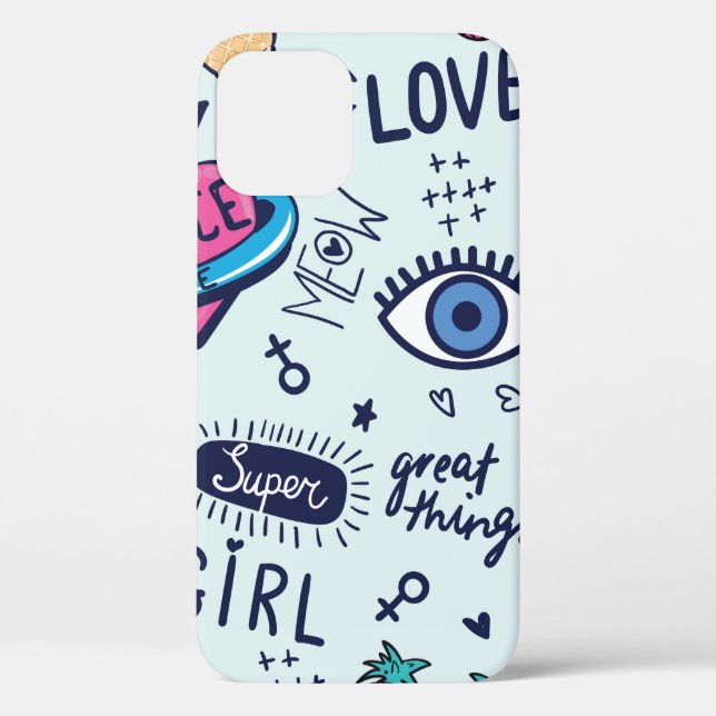 Fashion patch badges. Seamless pattern with pink g Case-Mate iPhone Case (Back)