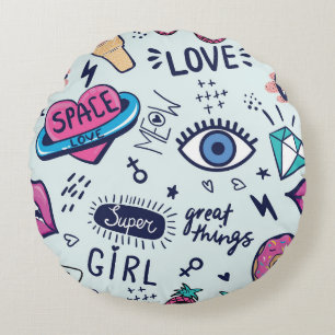 Fashion Patch: Pop Art Stickers. Round Cushion
