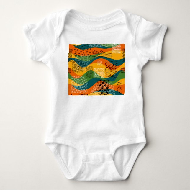 Fashion Patchwork: Undulating Abstract Art Baby Bodysuit (Front)