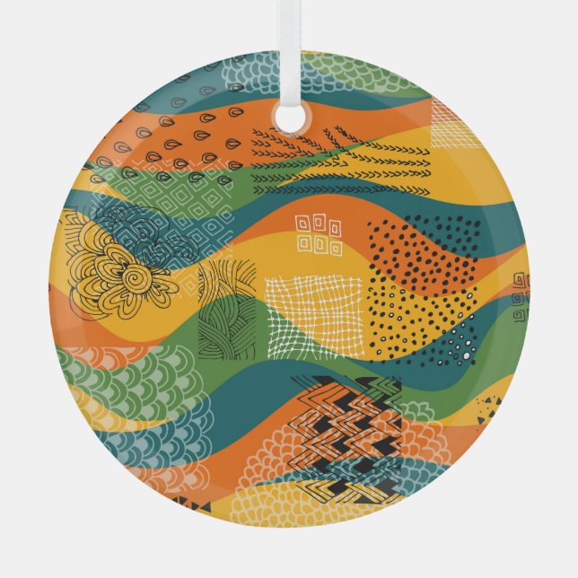 Fashion Patchwork: Undulating Abstract Art Glass Tree Decoration (Front)
