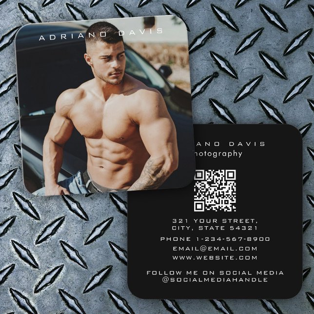 Fashion Photography Modern Full Photo QR Code Square Business Card (Fashion Photography Modern Full Photo QR Code Square Business Card)