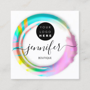 Fashion Pink Floral Boutique Logo Painted Square Business Card