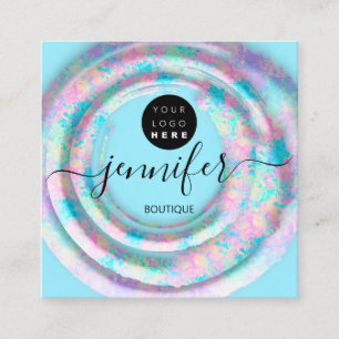 Fashion Pink Floral Boutique Logo Pastel Blue Square Business Card