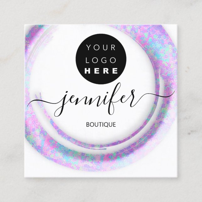 Fashion Pink Floral Boutique Logo White Square Business Card (Front)