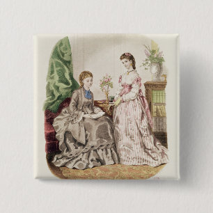 Fashion plate showing ballgowns 15 cm square badge
