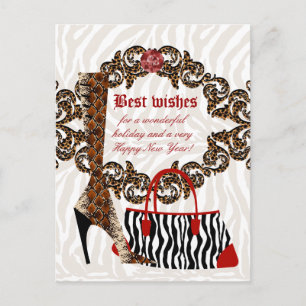Fashion Postcard Leather Boot Zebra Purse