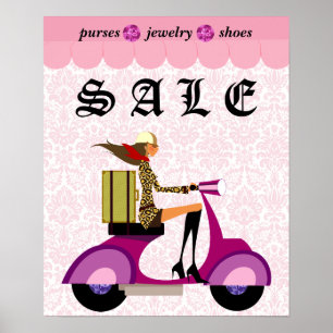 Fashion Poster Sale Scooter Woman Pink Diamonds