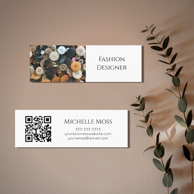 Fashion QR code Sewing Simple Buttons Professional Mini Business Card (Creator Uploaded)